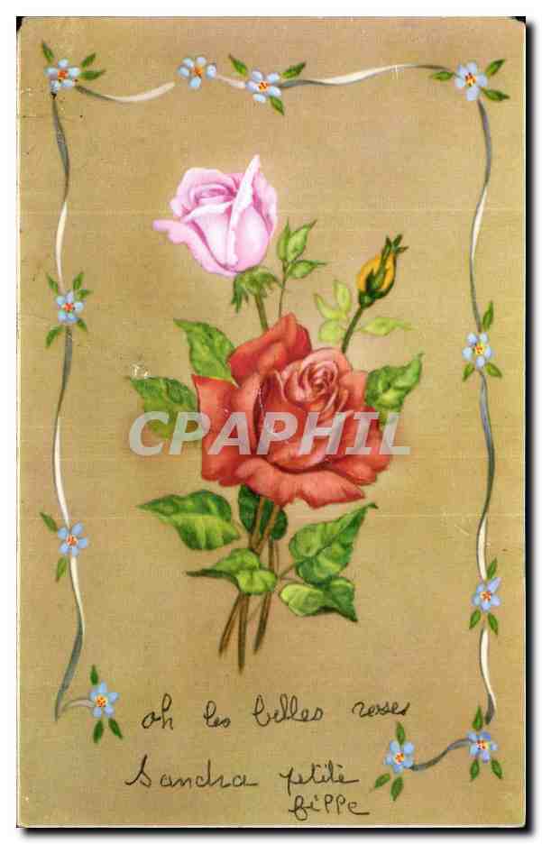 Fleurs - Flowers - Pink card with dainty rose - CPA 