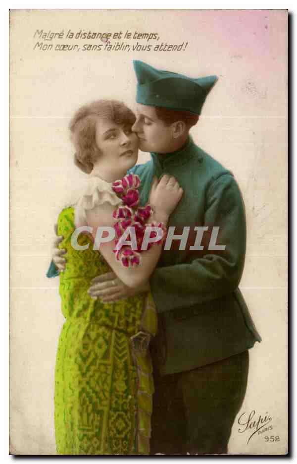 Fantaisie - Couple - Militaria - Soldat - Soldier - CPA 
