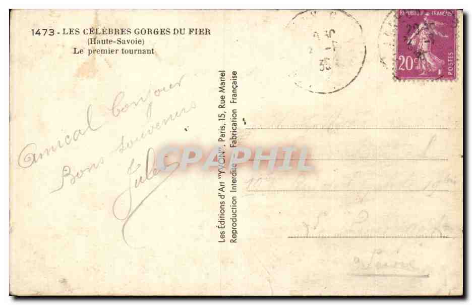 Les célèbres Gorges du Fier — Le premier tournant — Les Éditions d'Art 'WYCKY', Paris — Verso