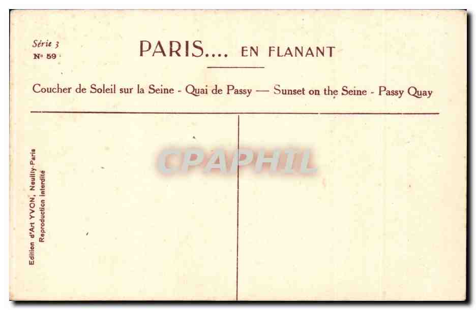 CPA Paris Coucher de soleil sur la Seine Quai de Passy — Rückseite