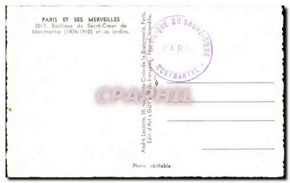 CPA Paris Sacre Coeur Montmartre — Rückseite