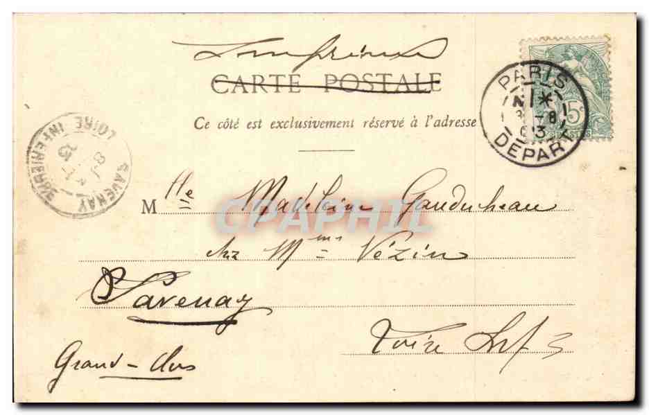 CPA Paris Jardin des Tuileries et la rue de Rivoli — Verso