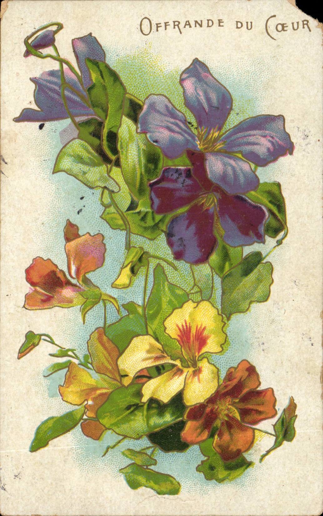 CPA Fantaisie Fleurs offrande du coeur