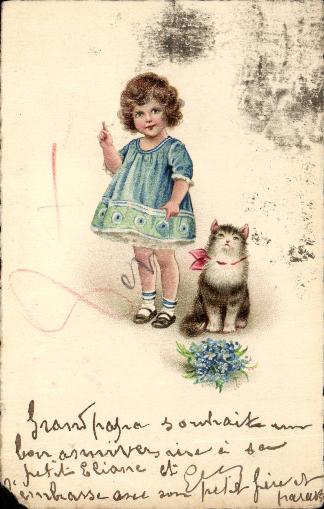 CPA Fantaisie Enfant et chat Cat
