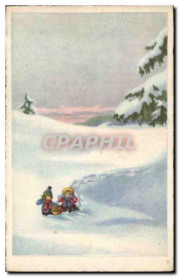 CPA Fantaisie Paysage sous la neige Enfants