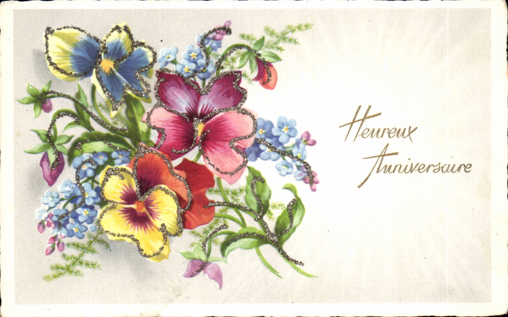 CPA Fantaisie Fleurs Heureux anniversaire