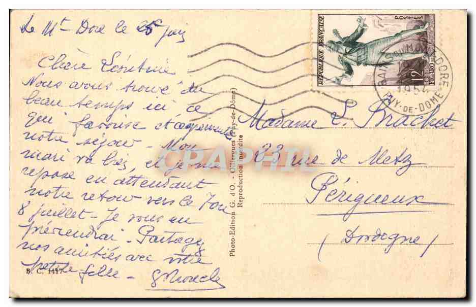 CPA Le Mont Dore Vue generale (cote Ouest) — Verso