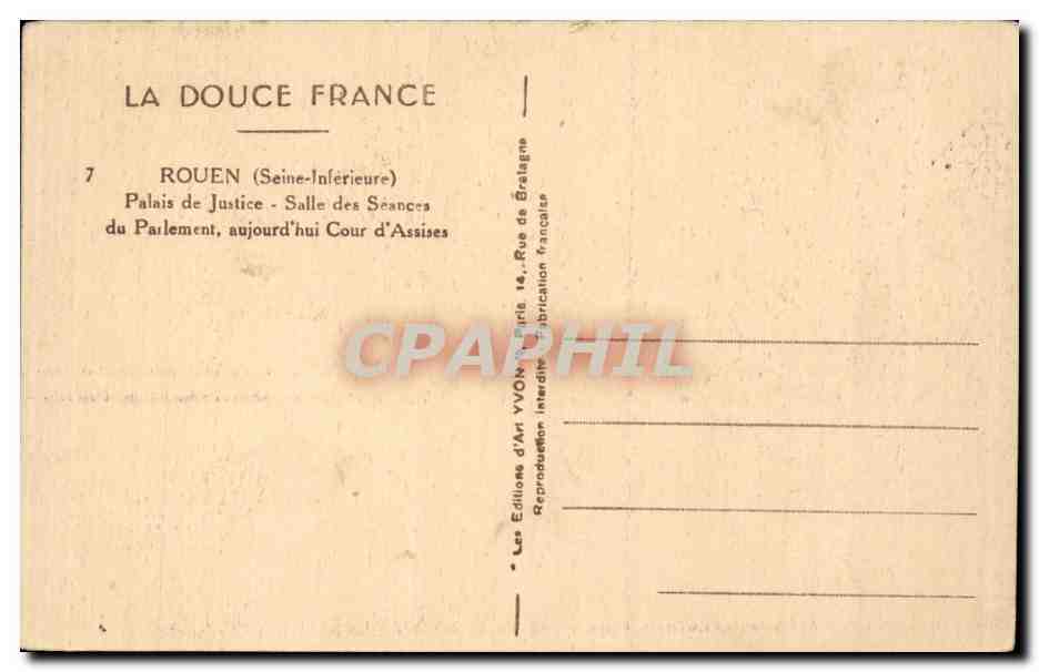 CPA Rouen Palais de justice Salle des seances du parlement aujourd'hui cour d'assises — Rückseite