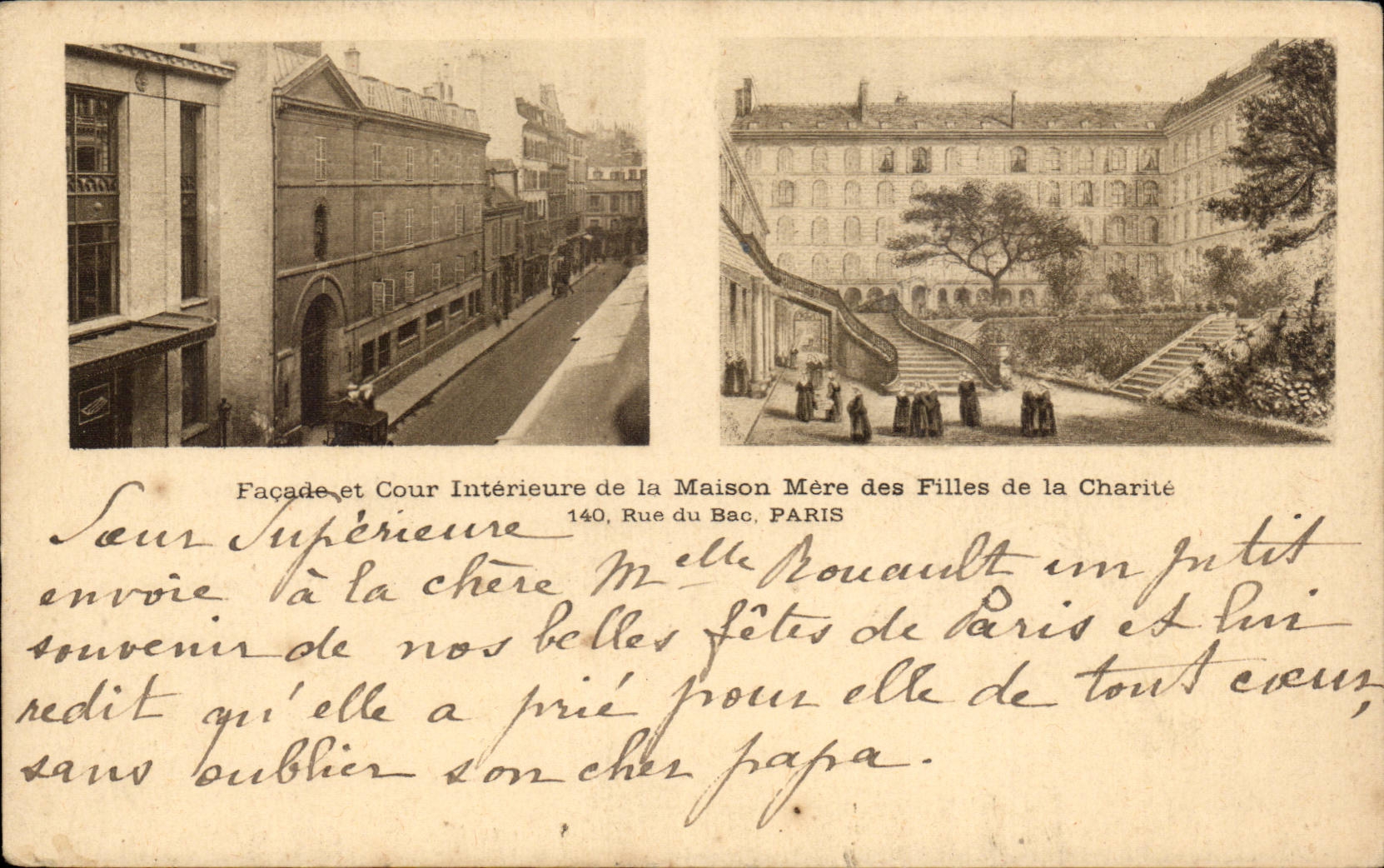 CPA Paris Facade et cour interieure de la maison mere des filles de la Charite 140 rue du Bac