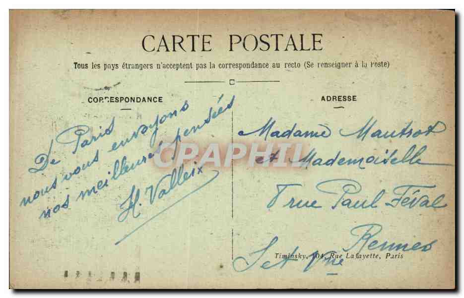 CPA Paris Jardin du Luxembourg et Senat — Rückseite