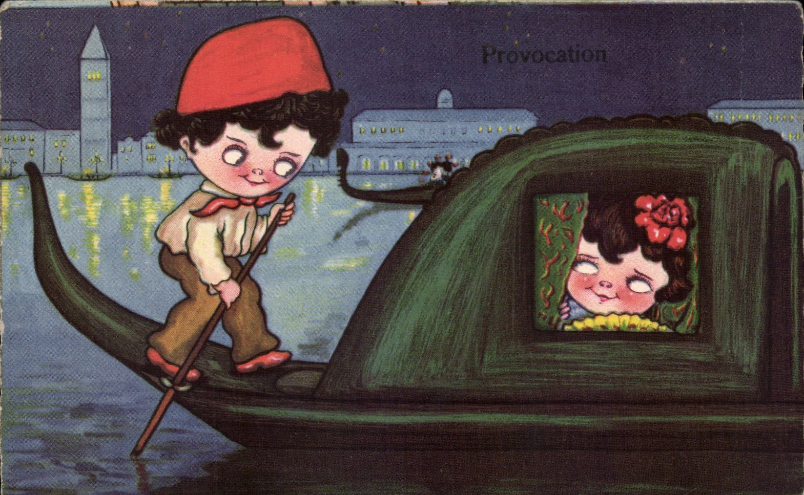 CPA Enfants en gondole a Venise Provocation