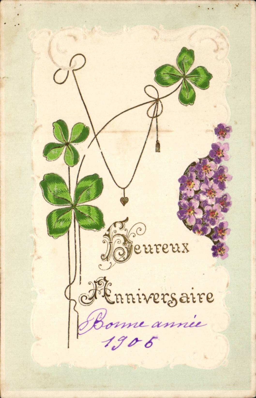 Fleurs et trèfles — Anniversaire — Bonne année 1906 — Éditeur inconnu