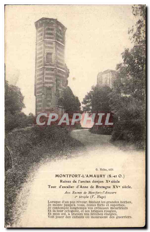 Montfort-l'Amaury — Ruinen des alten Bergfrieds und der oktogonalen Turm des 15. Jahrhunderts — G. Mélin, Verlag