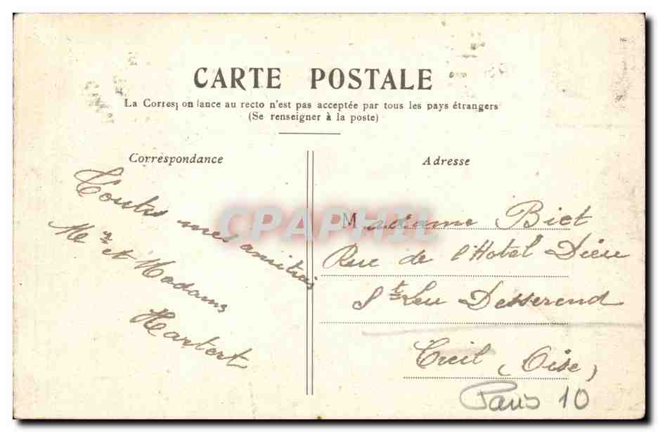 CPA Paris Porte et boulevard Saint Martin — Verso