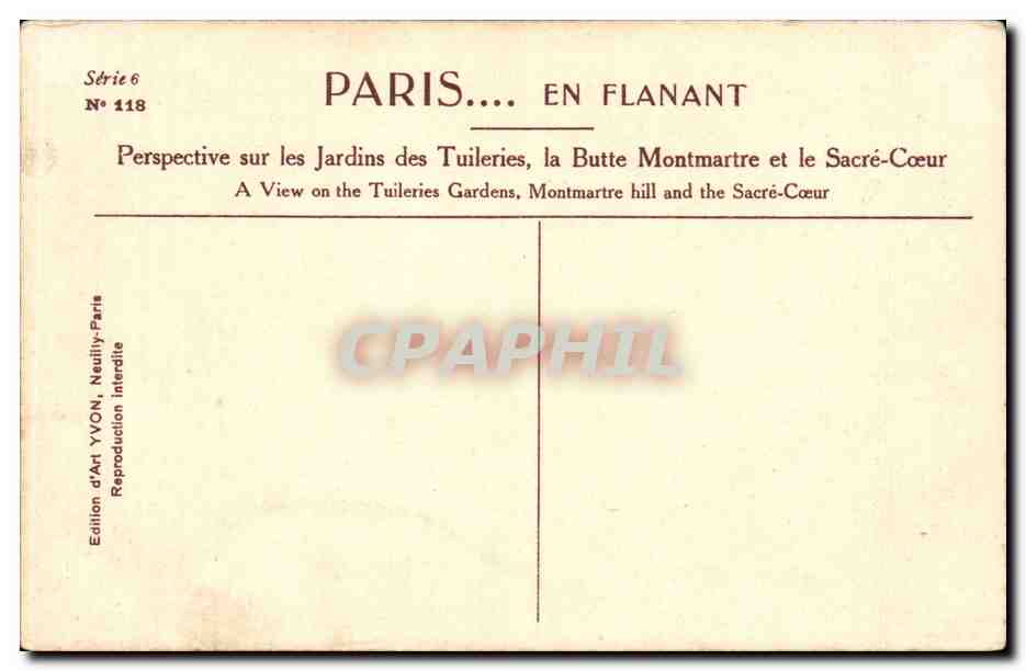 CPA Paris Perspective sur la jardin des Tuileries Butte Montmartre et SAcre Coeur — Rückseite