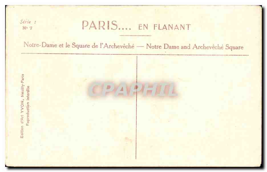 CPA Paris Notre DAme Yvon — Verso