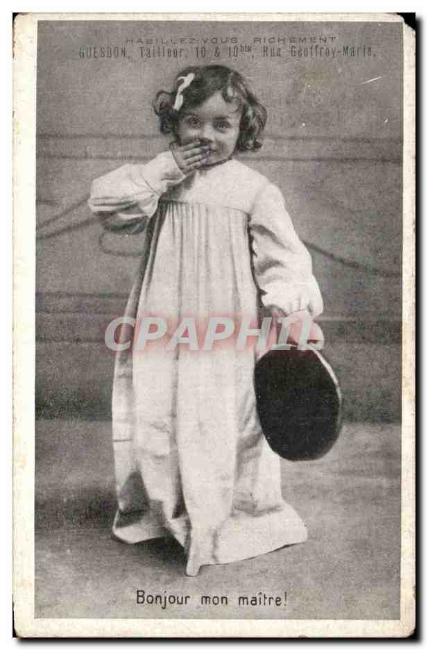 CPA Fantaisie Enfant Bonjour mon maitre Publicite Guesdon Tailleur Rue Geoffroy Marie 