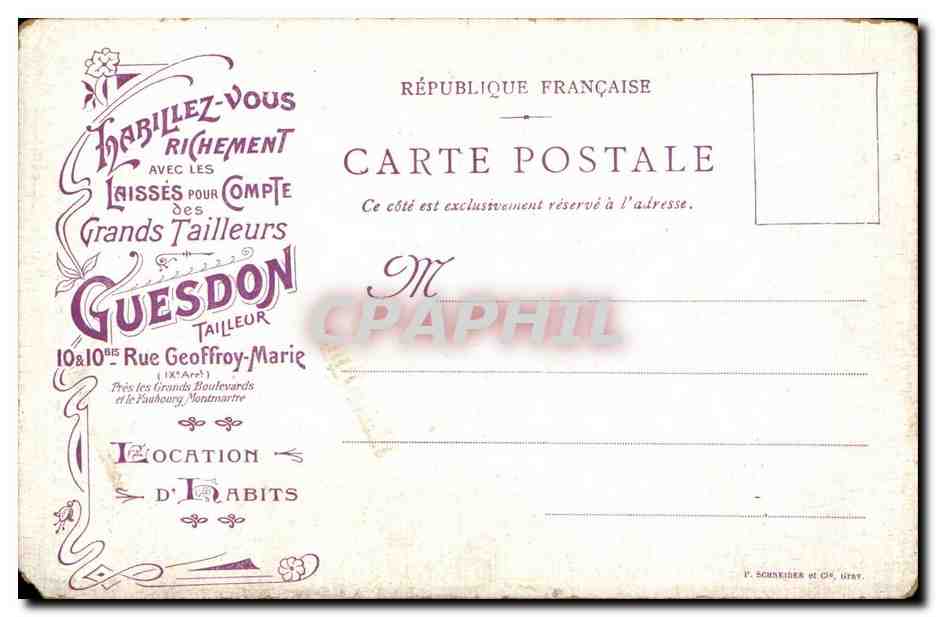 CPA Fantaisie Enfant Bonjour mon maitre Publicite Guesdon Tailleur Rue Geoffroy Marie  — Rückseite