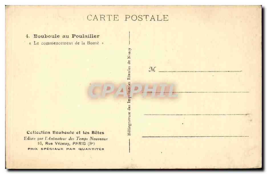 CPA Fantaisie Enfant Bouboule et les betes Poules — Verso