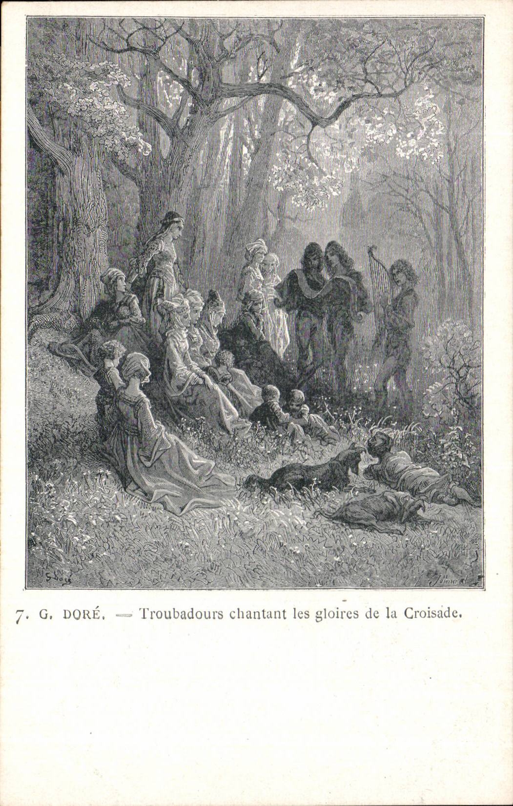 CPA Fantaisie Gustave Dore Troubadours chantant les gloires de la Croisade