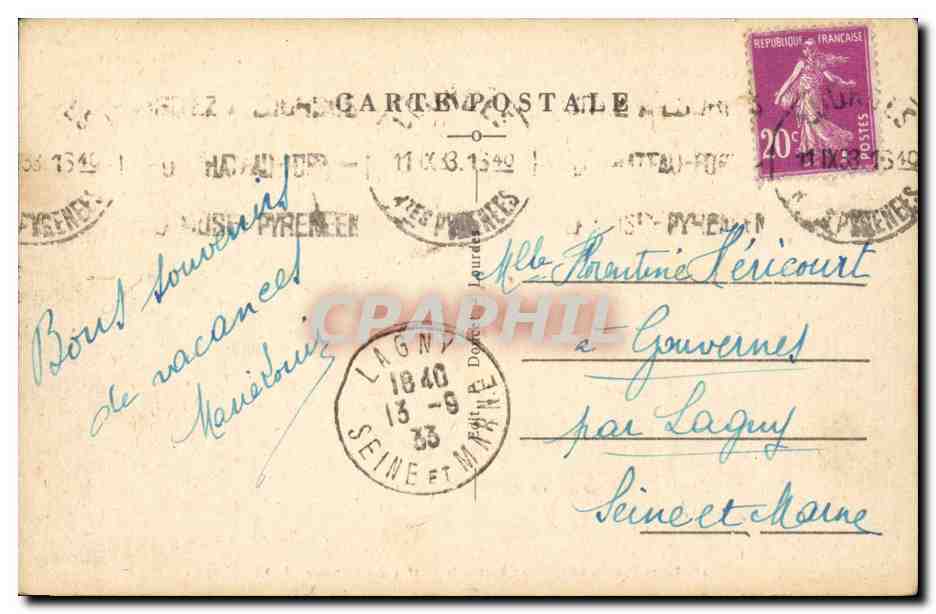 CPA Lourdes Le chateau fort et la chaine des Pyrenees — Verso