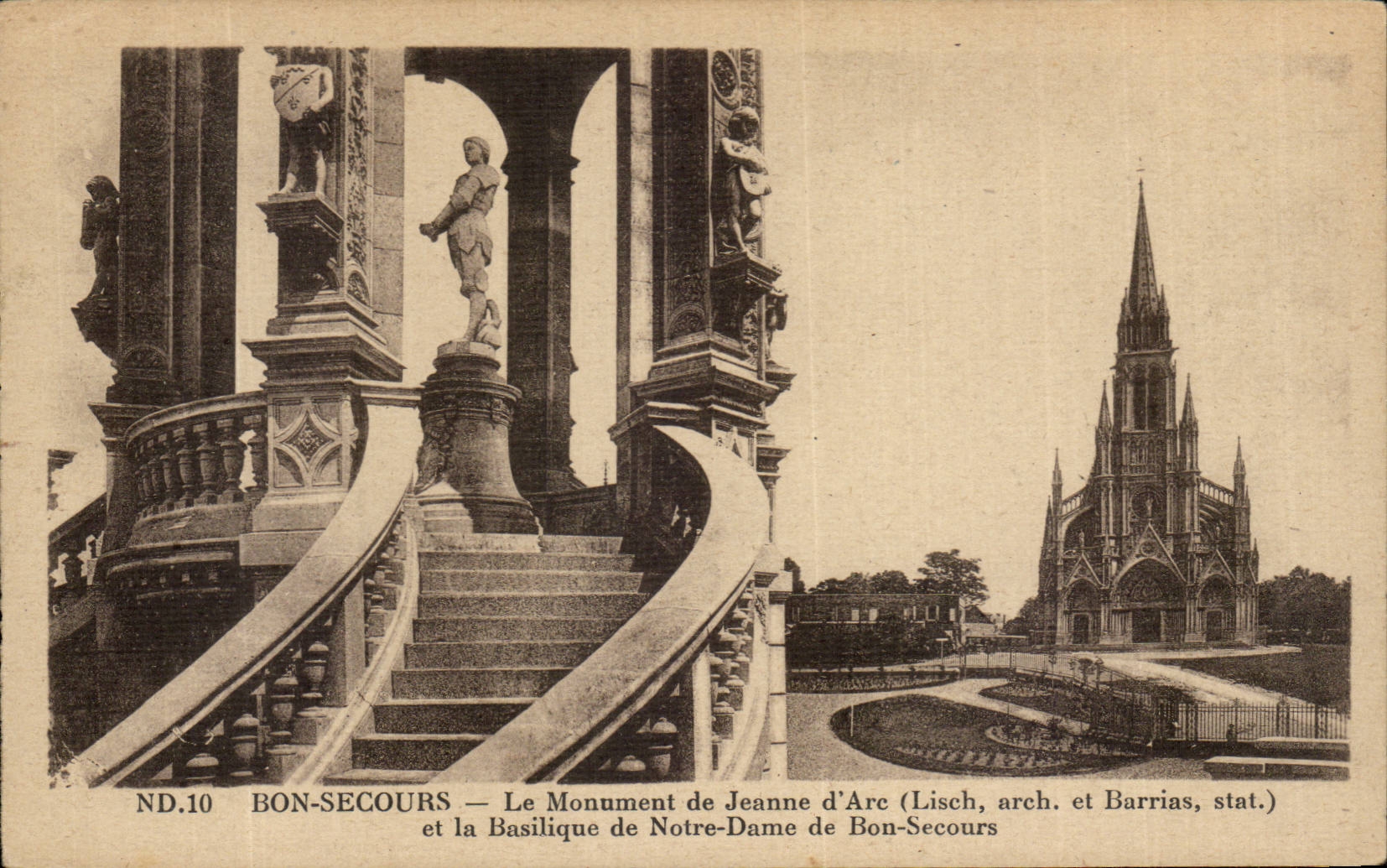 CPA Bon Secours Le monument de Jeanne d'arc et la basilique de Notre Dame de Bonsecours