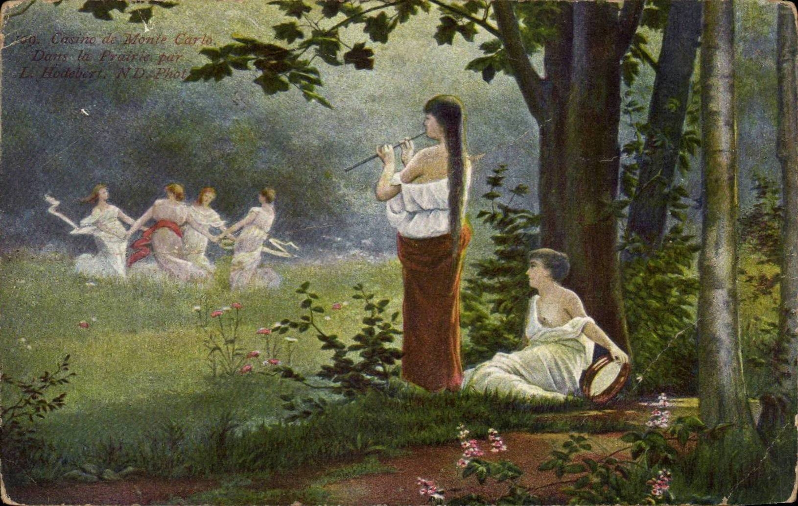 CPA Casino de Monte Carlo Dans la prairie par Hodebert Femmes Flute