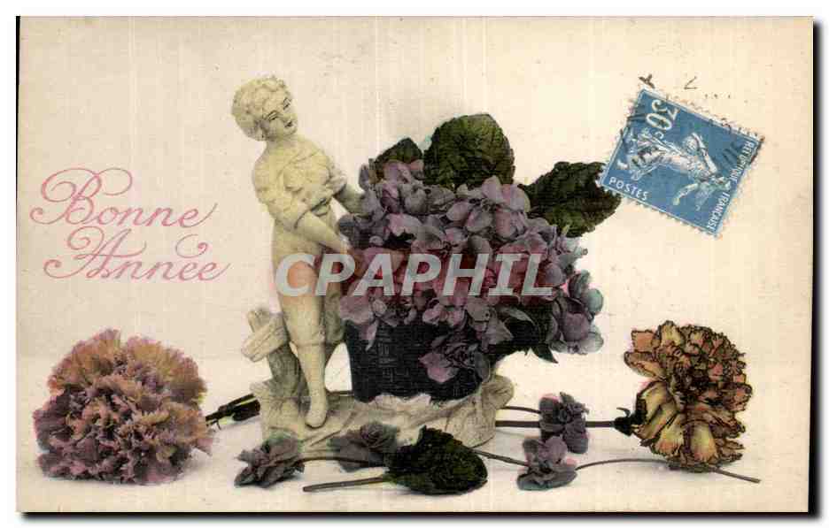 CPA Fantaisie Fleur Santon Bonne annee