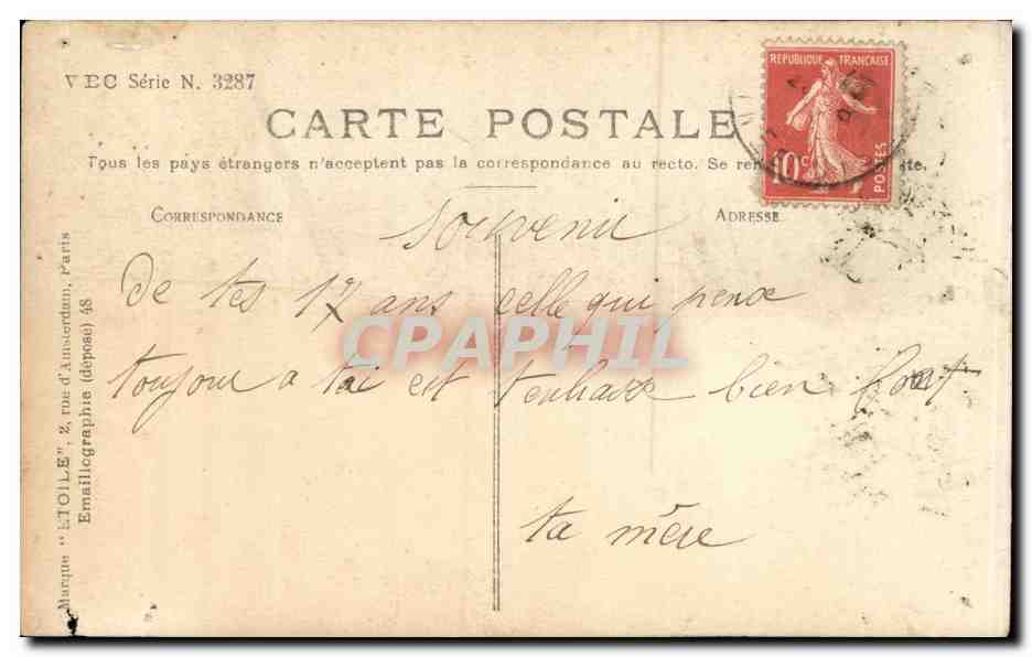 Femme souriante avec bouquet — 'Heureux Anniversaire' — VEC Série N. 3287 — Verso