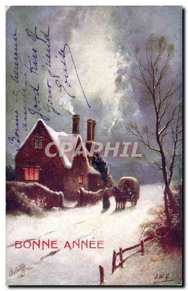 CPA Fantaisie Paysage sous la neige Bonne annee
