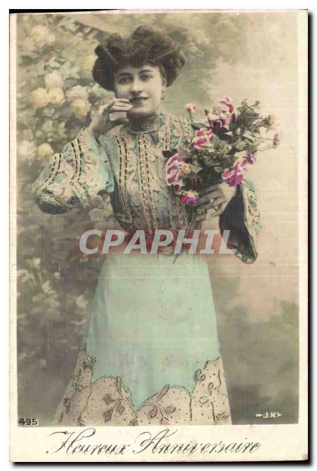 Jeune femme en robe ornée — Anniversaire — CPAPHIL n°495