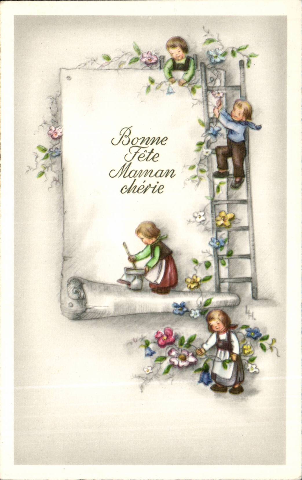 CPA Fantaisie Enfants Bonne fete maman cherie
