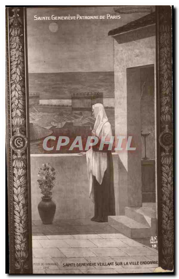 Paris CPA Pantheon Eglise Ste Genevieve Ste Genevieve veillant sur la ville endormie