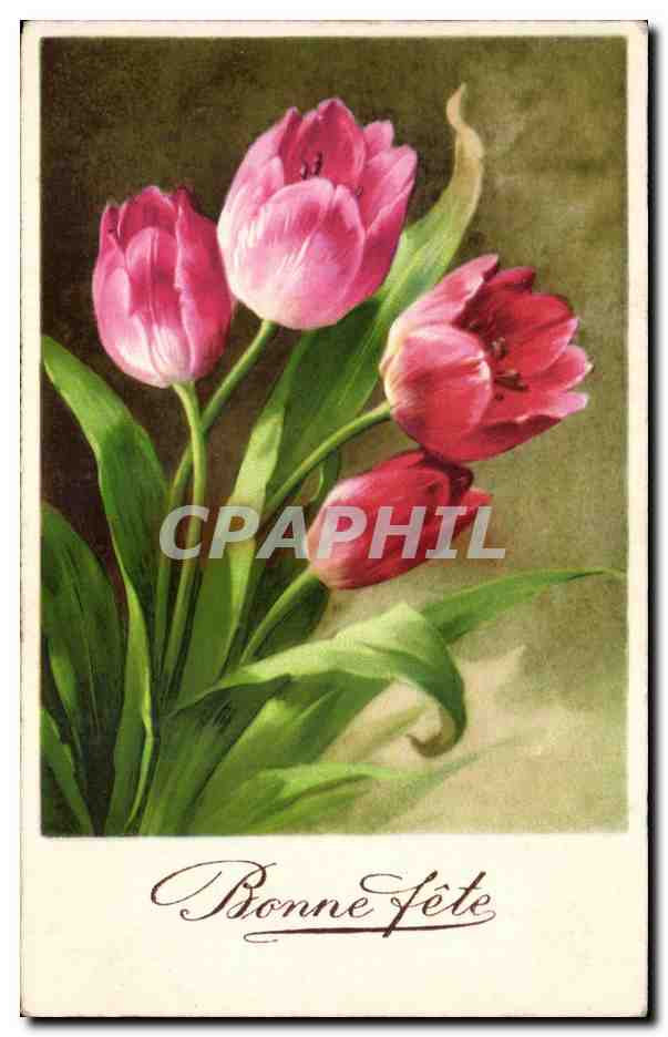CPA Fantaisie Fleurs Bonne fete Tulipes