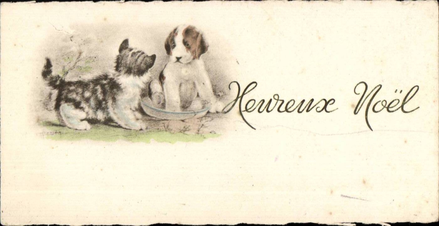 CPA Fantaisie Heureux Noel Christmas Chien Chat