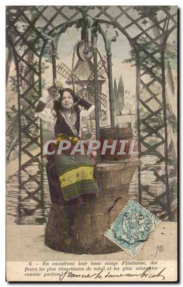 CPA Fantaisie Enfant au puits Sicile Sicilia Moulin Windmill