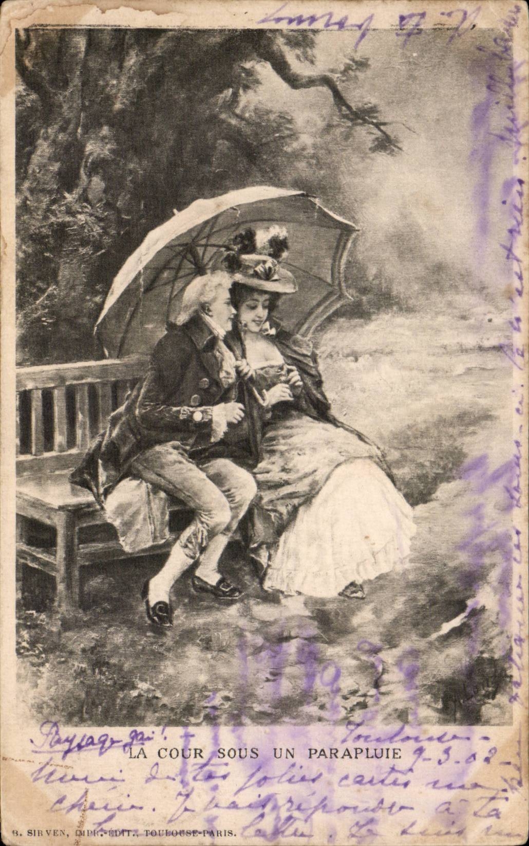 CPA Fantaisie Femme La cour sous un parapluie