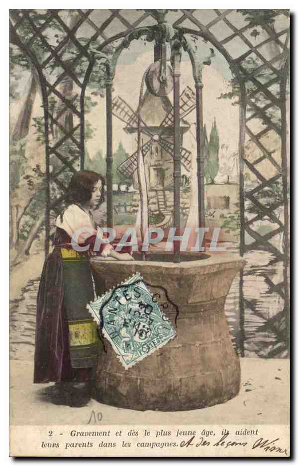 CPA Fantaisie Enfant En Sicile Sicilia Moulin Windmill