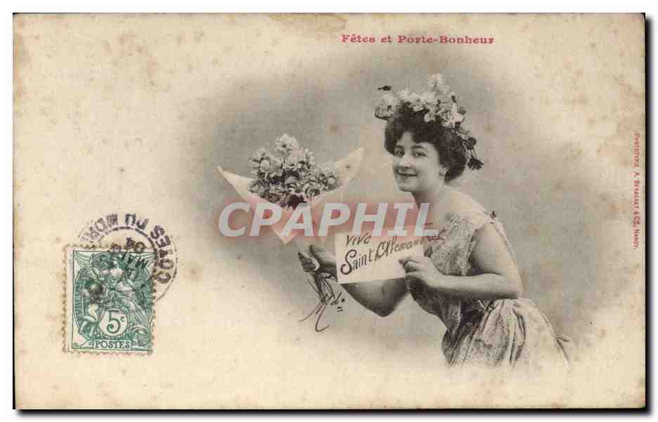 CPA Fantaisie Femme Fetes et porte bonheur Saint Alexandre