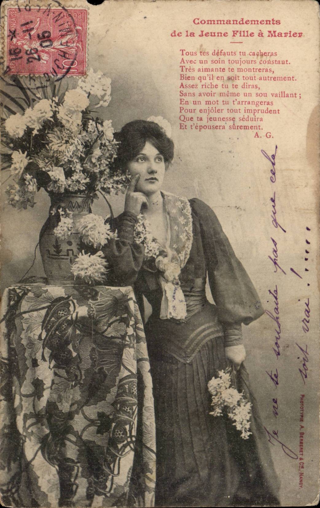 CPA Fantaisie Femme Commandements de la jeune fille a marier