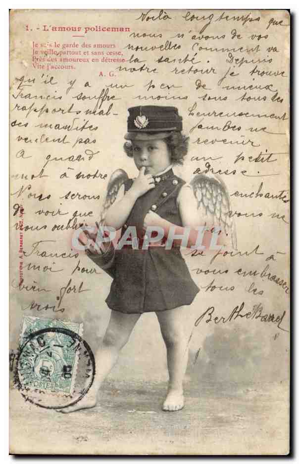 CPA Fantaisie Enfant L'amour Policeman Policier Ange Angel