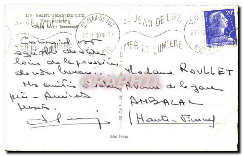 Aerial view of Saint-Jean-de-Luz — publisher C.A.P. — no. 136 — Back