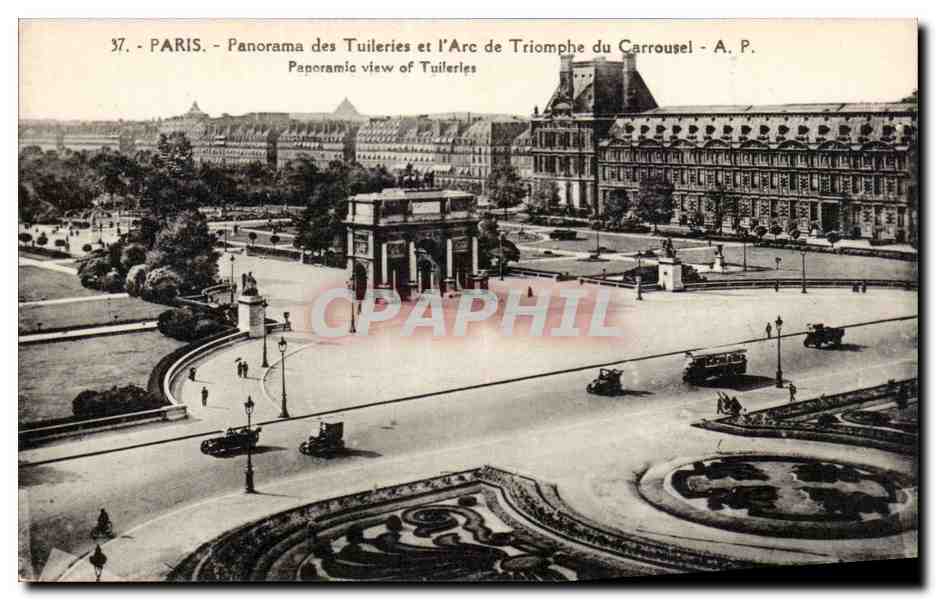 Paris CPA Panorama des Tuileries et l'arc de triomphe du Carrousel