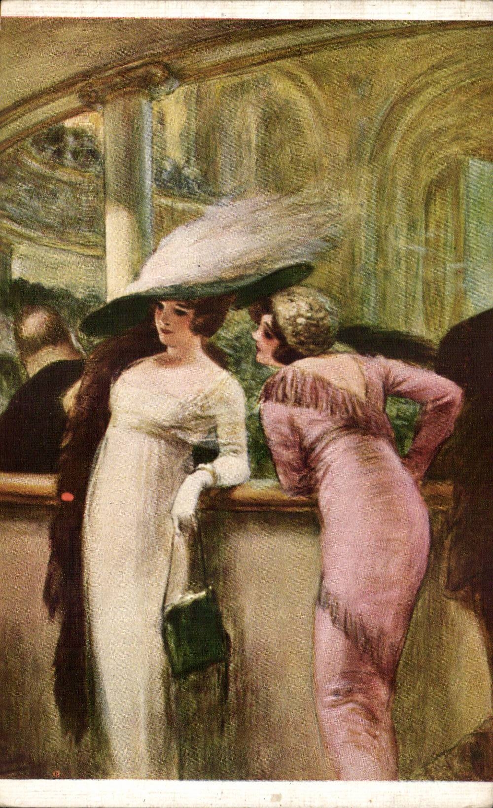 Deux femmes en tenue de soirée — scène de promenade — éditeur A. Guillaume, Paris