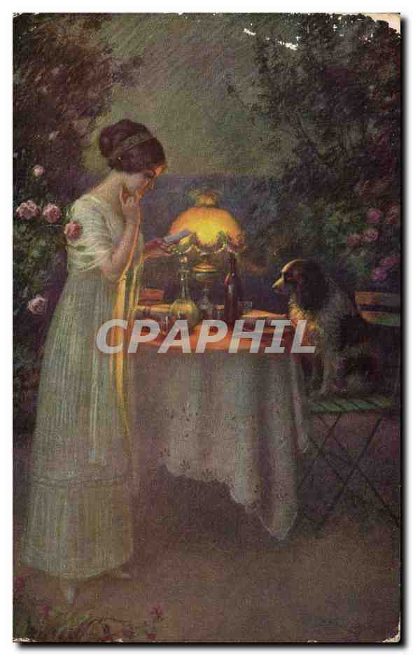 CPA Fantaisie Femme Enjolras Deception Chien Dog