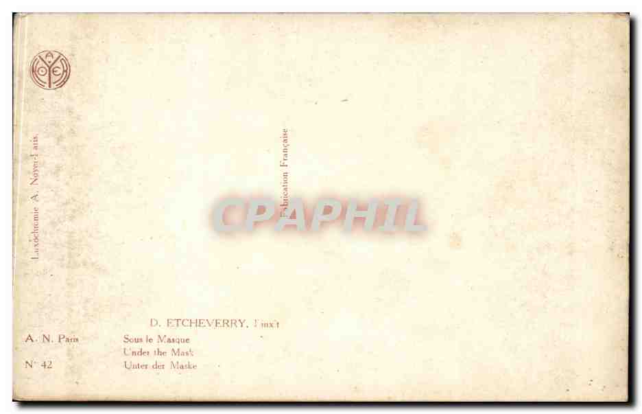 CPA Fantaisie Femme Etcheverry Sous le masque — Verso