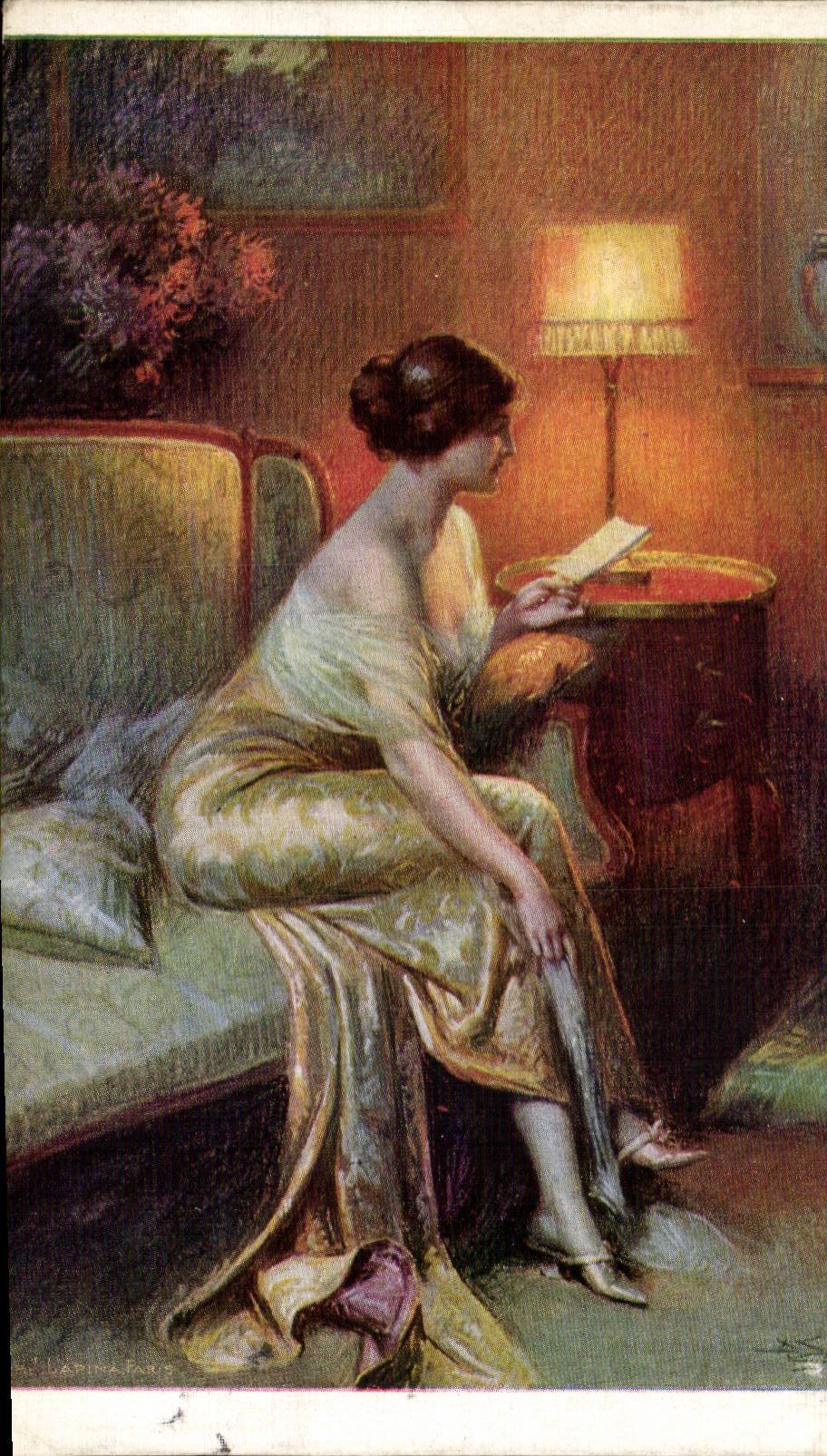 CPA Fantaisie Femme La lettre Enjolras