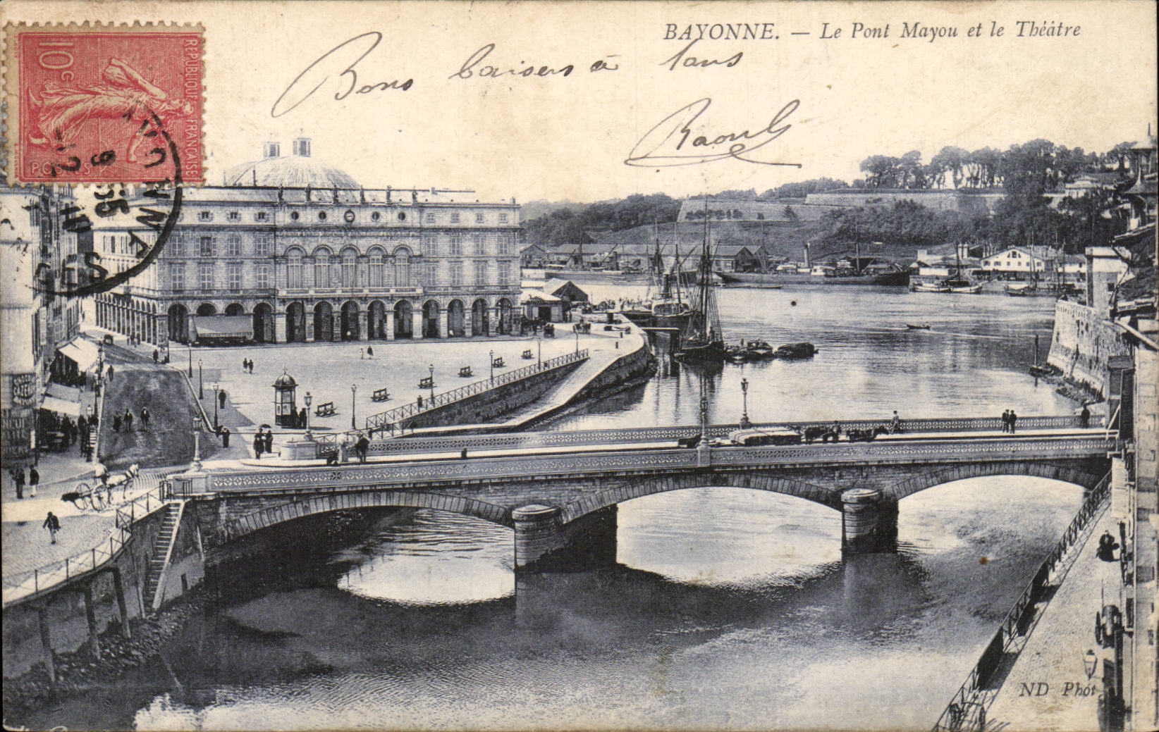 Bayonne CPA Le pont Mayou et le theatre