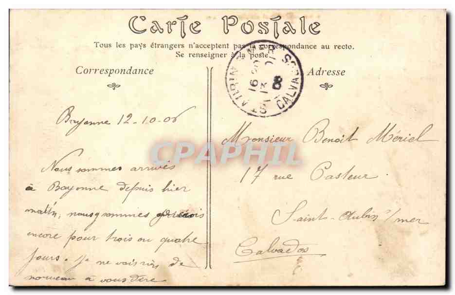 Bayonne CPA Le pont Mayou et le theatre — Verso