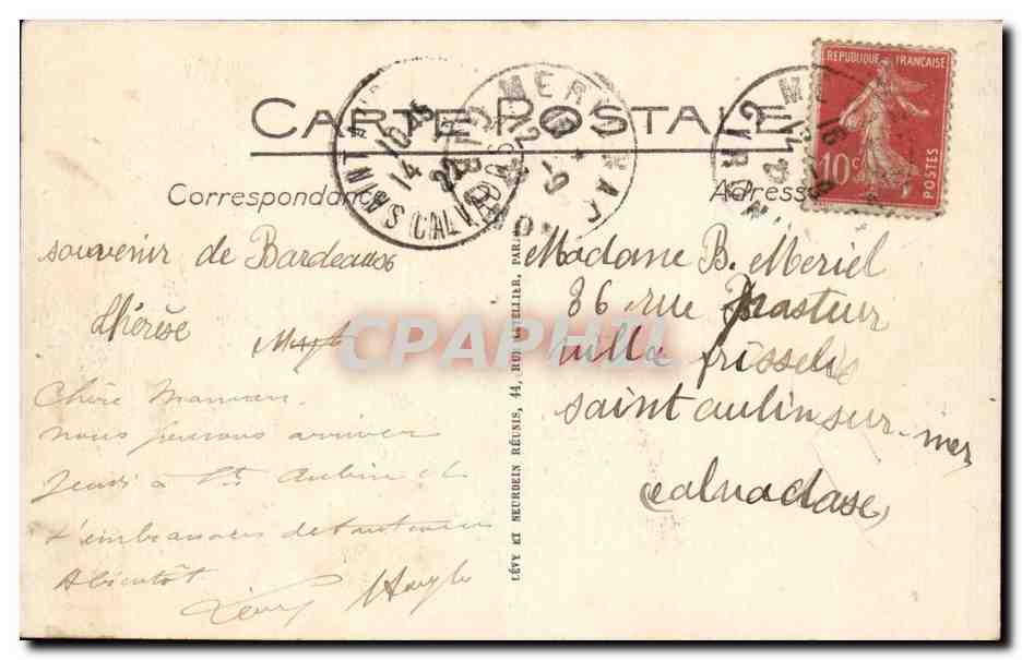 CPA Bordeaux les Trois Graces — Verso